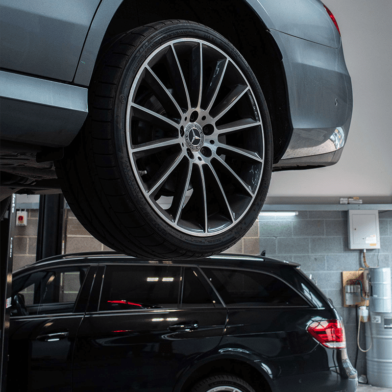 Two Mercedes in the workshop